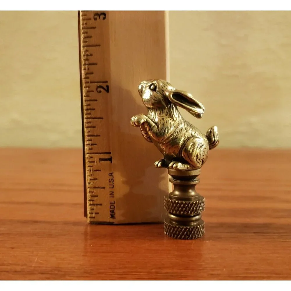 Rabbit Lamp Finial Retro Standing Bunny Detailed Shade Topper Brass